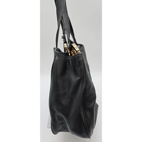 Michael Kors Black Leather Tote Bag With Gold MK Logo & Multiple Pockets - Picture 8 of 11